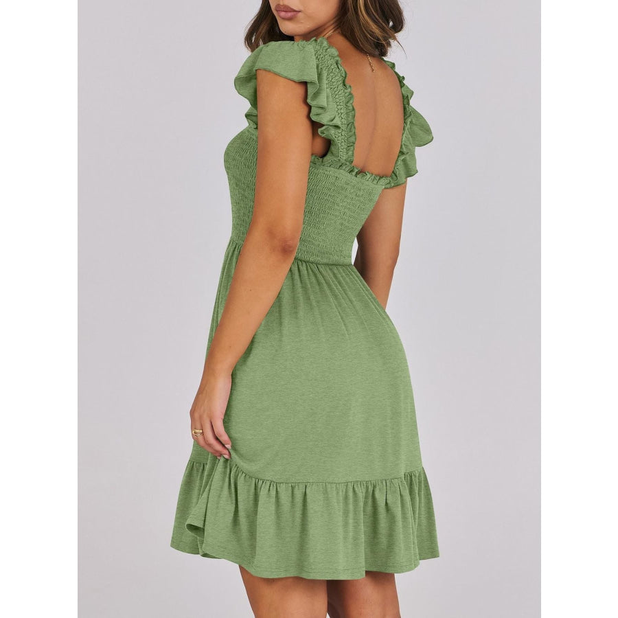 Smocked Ruffle Hem Mini Dress Apparel and Accessories