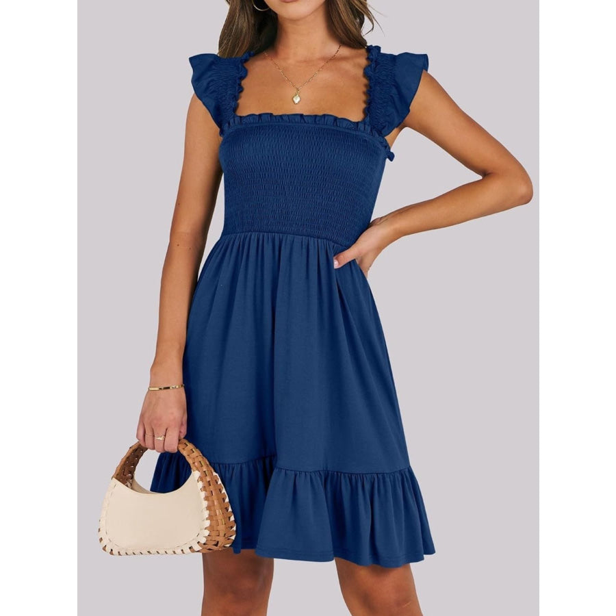 Smocked Ruffle Hem Mini Dress Apparel and Accessories