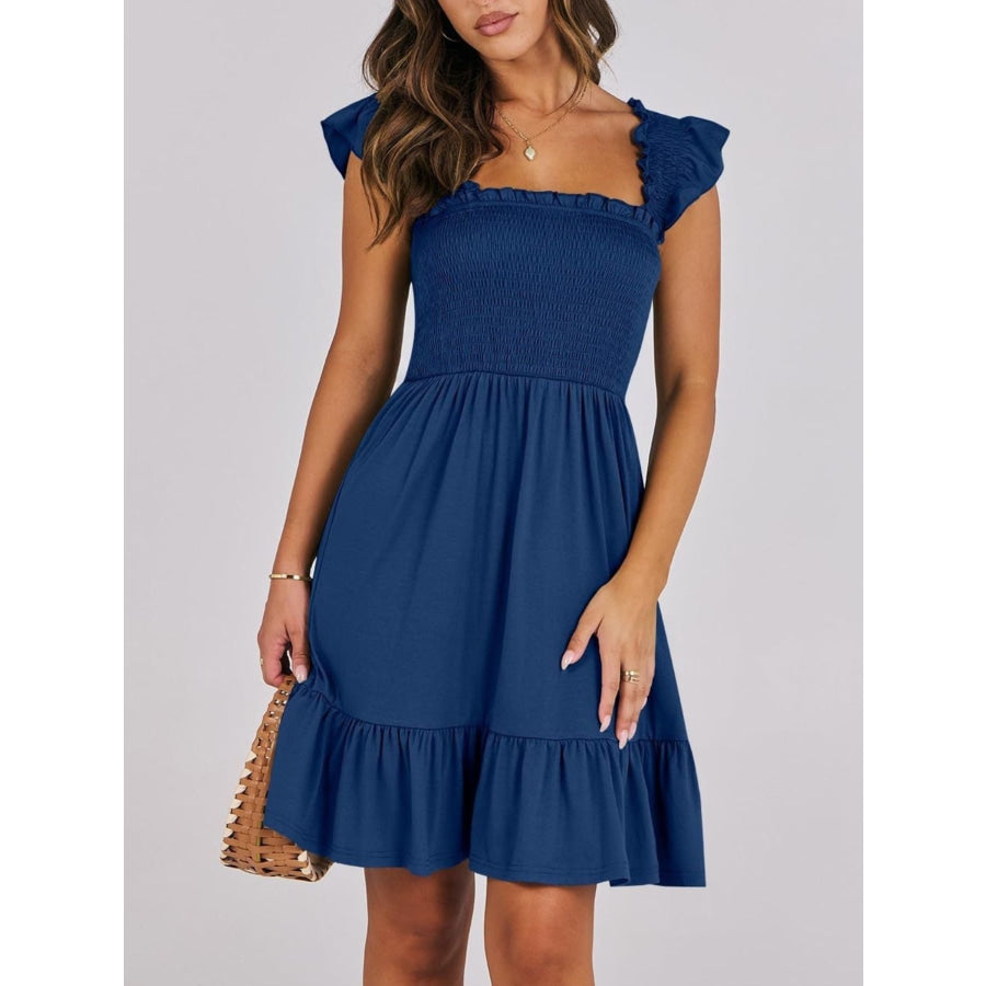 Smocked Ruffle Hem Mini Dress Apparel and Accessories