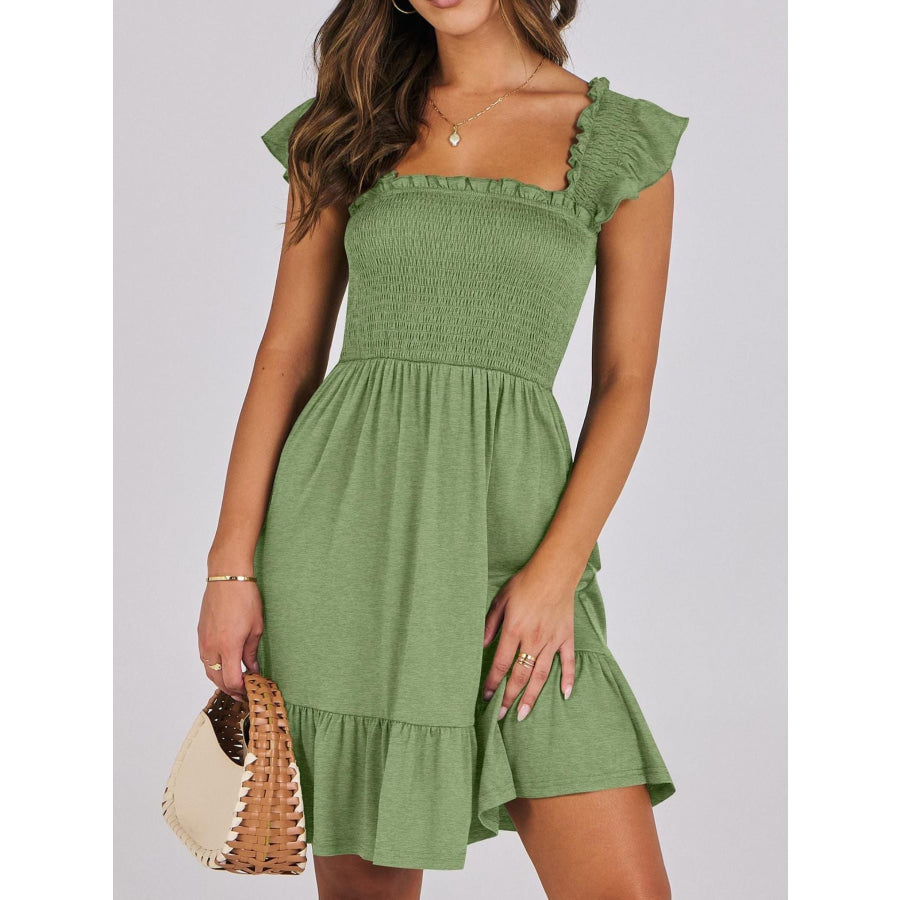 Smocked Ruffle Hem Mini Dress Apparel and Accessories