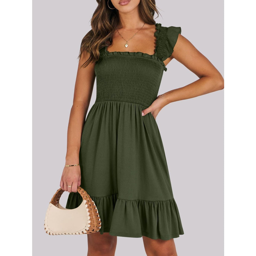 Smocked Ruffle Hem Mini Dress Apparel and Accessories