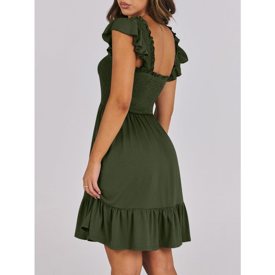 Smocked Ruffle Hem Mini Dress Apparel and Accessories