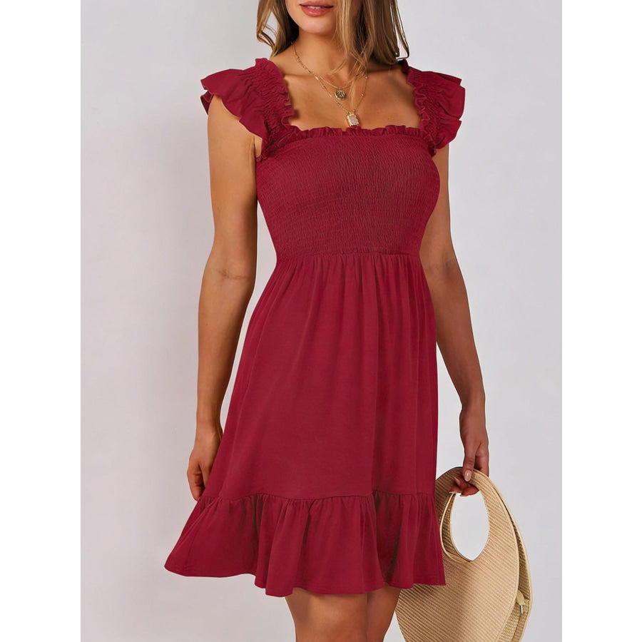 Smocked Ruffle Hem Mini Dress Apparel and Accessories