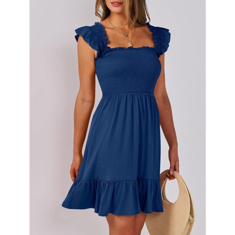 Smocked Ruffle Hem Mini Dress Navy / S Apparel and Accessories