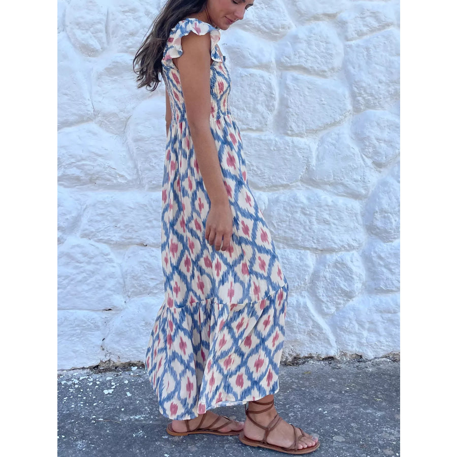 Smocked Ruffle Sleeve Maxi Dress Apparel and Accessories