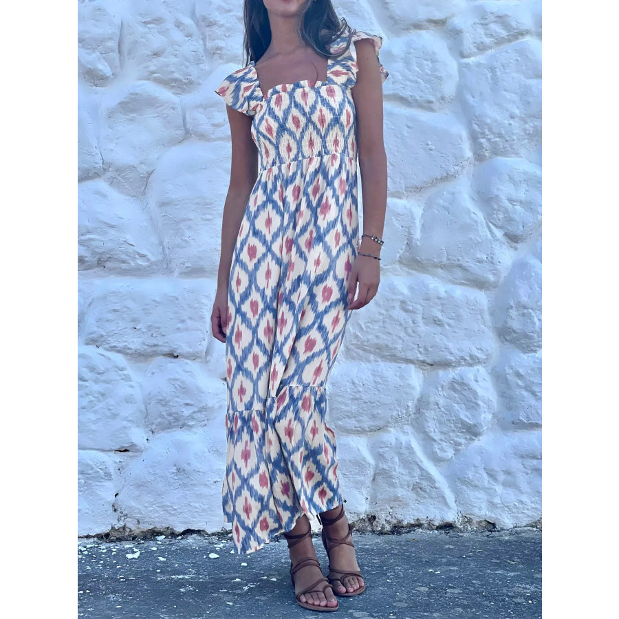 Smocked Ruffle Sleeve Maxi Dress Floral / S Apparel and Accessories