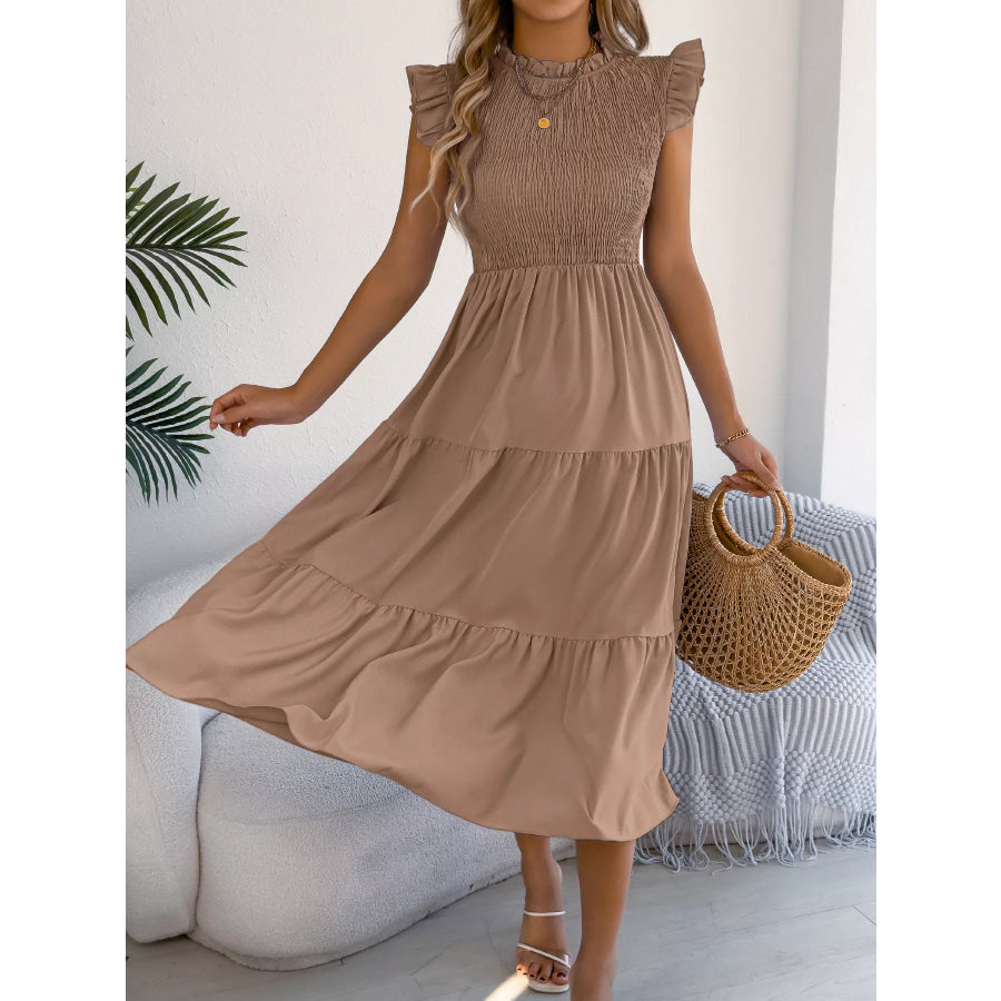 Smocked Ruffled Cap Sleeve Dress Apparel and Accessories
