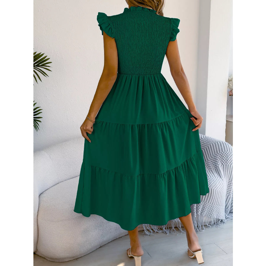 Smocked Ruffled Cap Sleeve Dress Apparel and Accessories