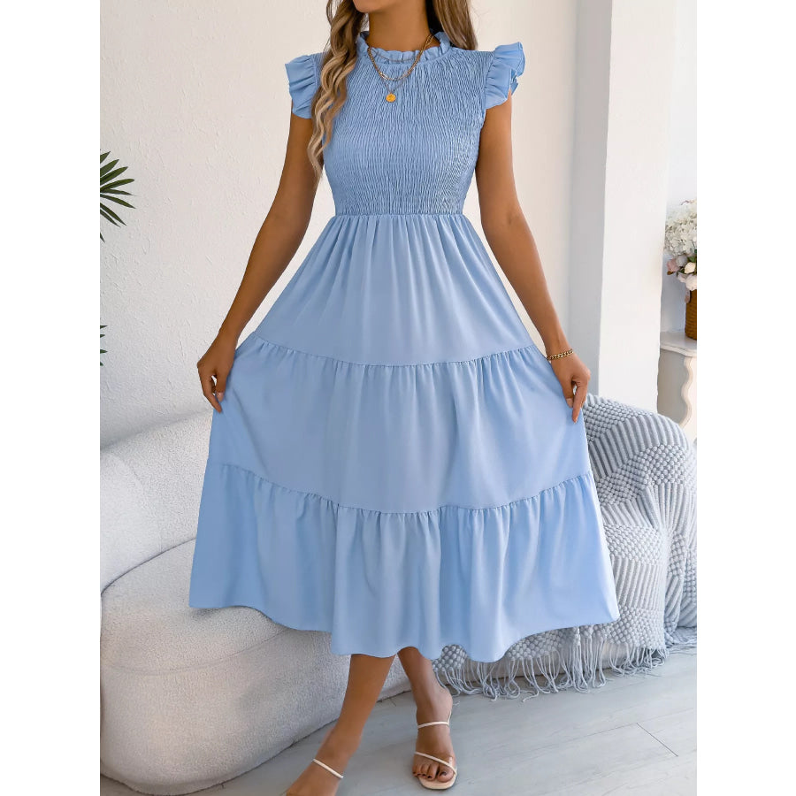 Smocked Ruffled Cap Sleeve Dress Apparel and Accessories