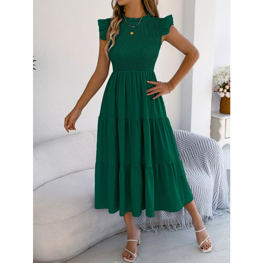 Smocked Ruffled Cap Sleeve Dress Apparel and Accessories