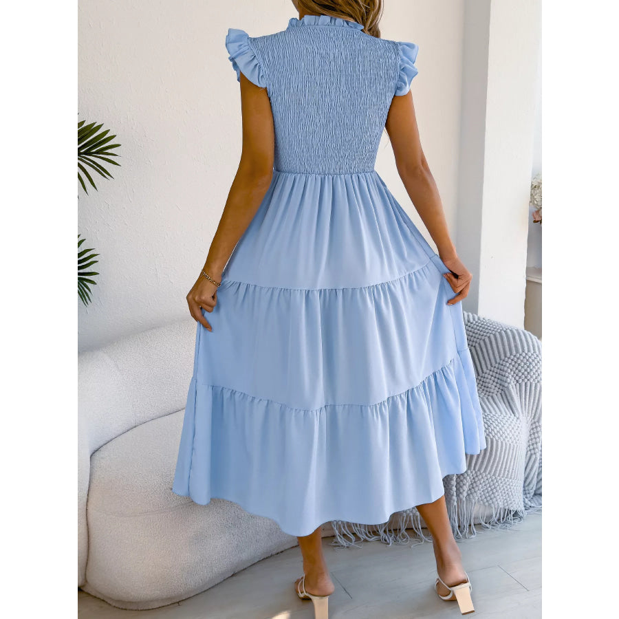 Smocked Ruffled Cap Sleeve Dress Apparel and Accessories