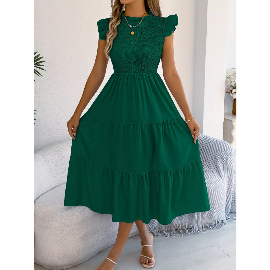 Smocked Ruffled Cap Sleeve Dress Apparel and Accessories