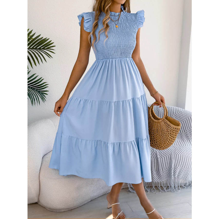 Smocked Ruffled Cap Sleeve Dress Apparel and Accessories