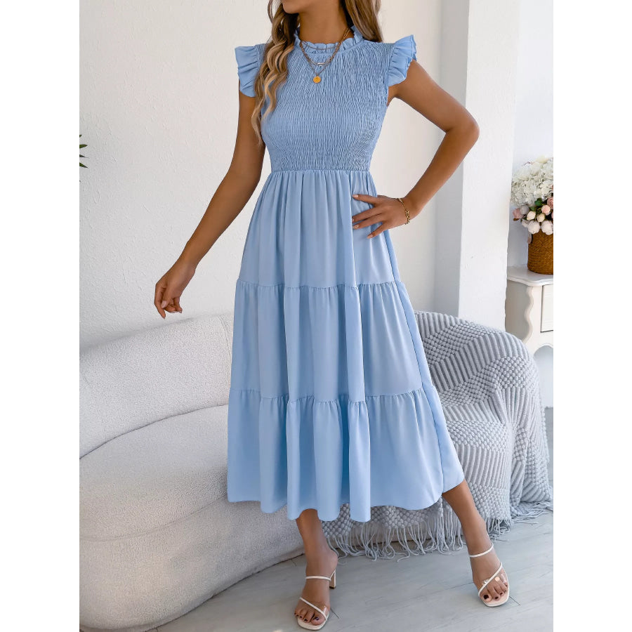 Smocked Ruffled Cap Sleeve Dress Apparel and Accessories