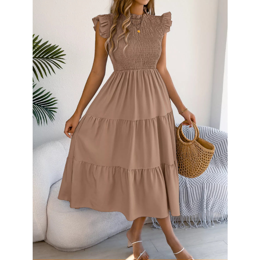 Smocked Ruffled Cap Sleeve Dress Apparel and Accessories