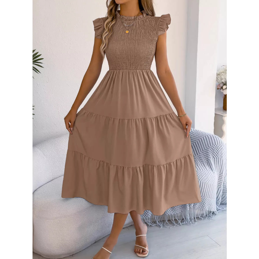 Smocked Ruffled Cap Sleeve Dress Apparel and Accessories