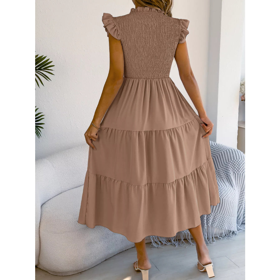 Smocked Ruffled Cap Sleeve Dress Apparel and Accessories