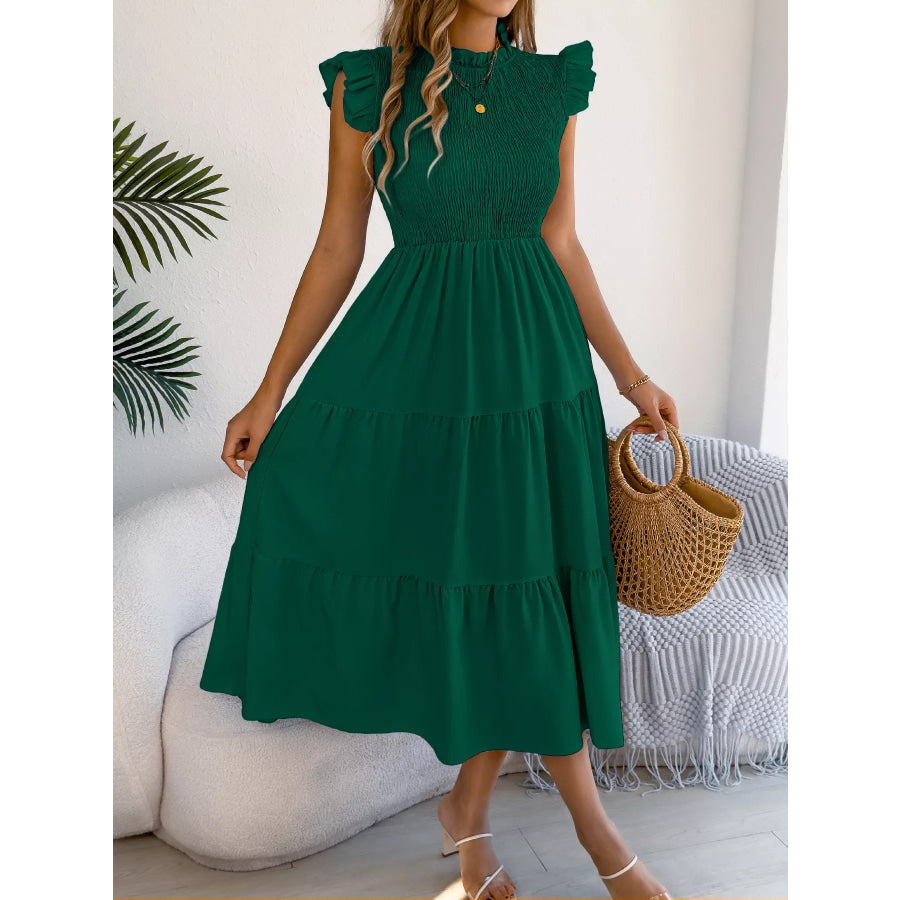 Smocked Ruffled Cap Sleeve Dress Apparel and Accessories