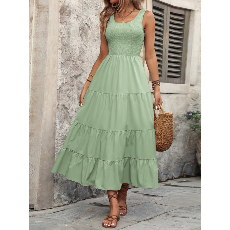 Smocked Scoop Neck Sleeveless Tank Dress Apparel and Accessories