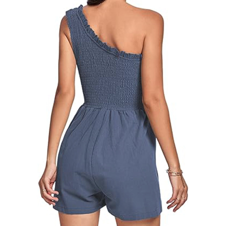 Smocked Single Shoulder Romper Apparel and Accessories