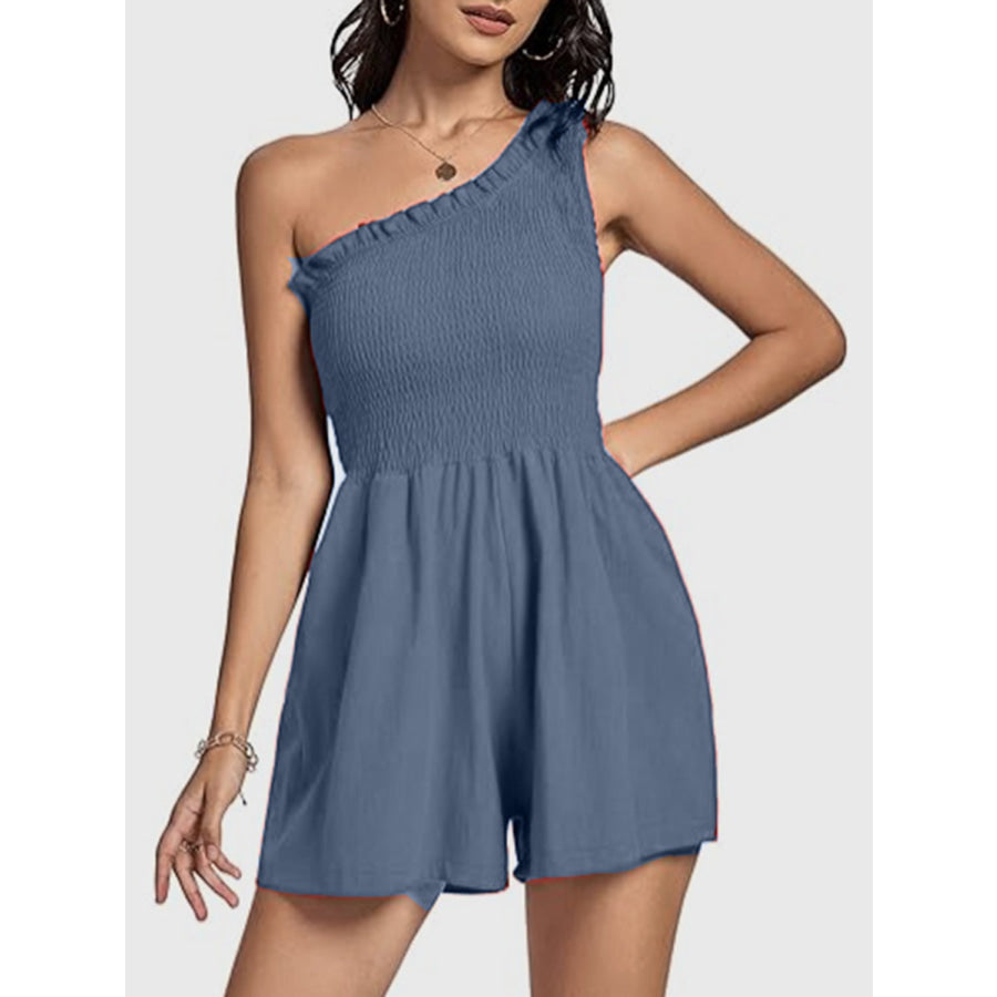 Smocked Single Shoulder Romper Dusty Blue / S Apparel and Accessories