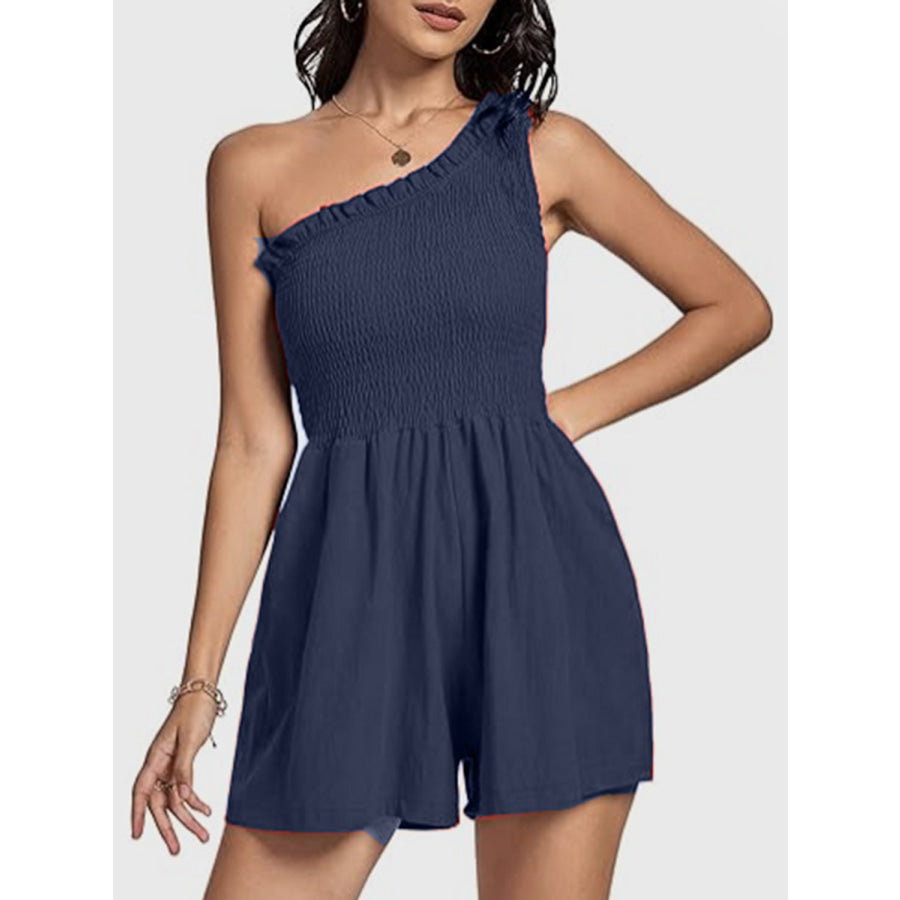 Smocked Single Shoulder Romper Navy / S Apparel and Accessories