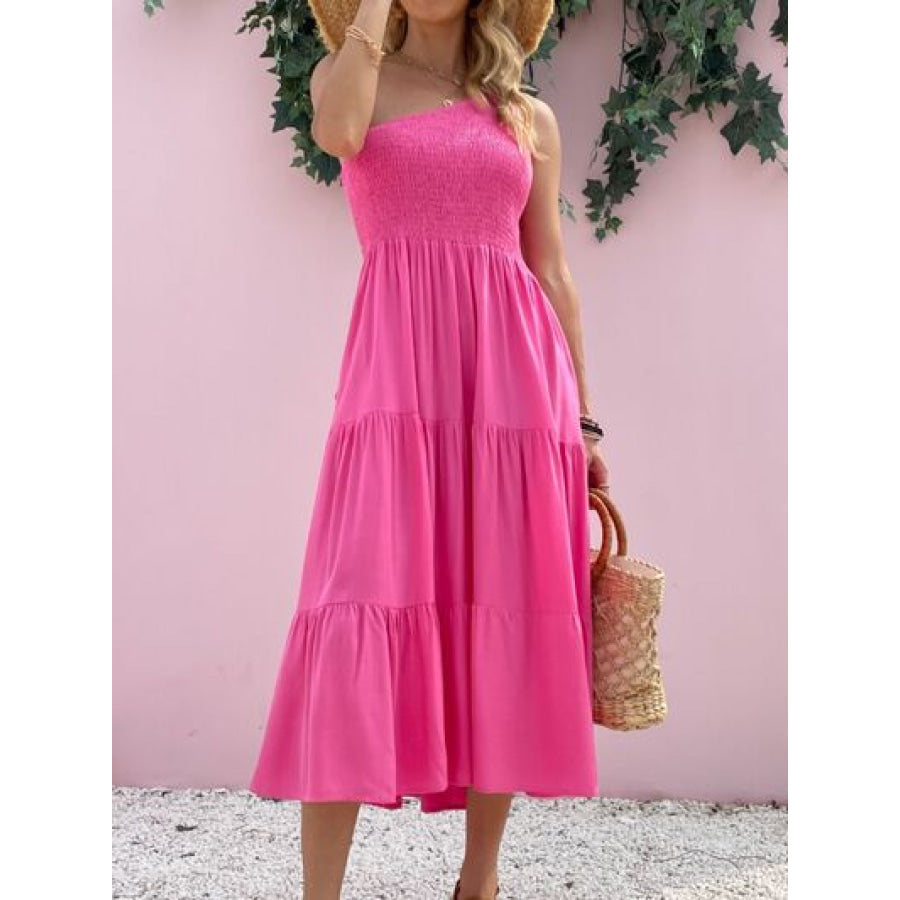 Smocked Single Shoulder Sleeveless Dress Apparel and Accessories