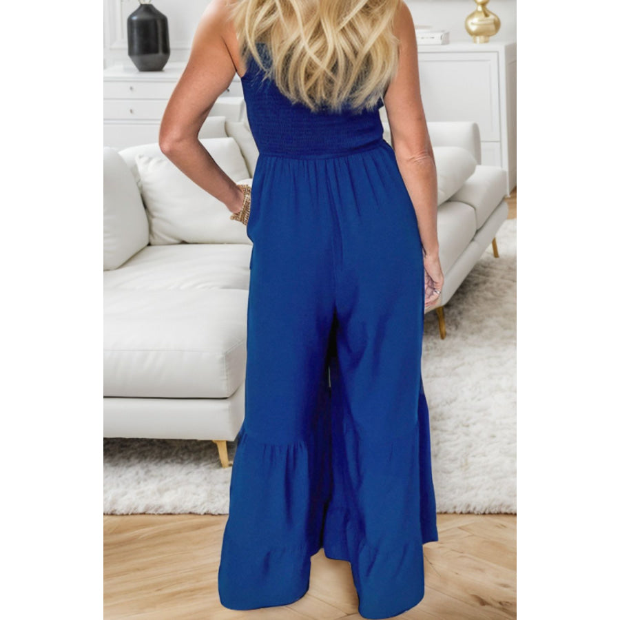 Smocked Spaghetti Strap Jumpsuit Apparel and Accessories