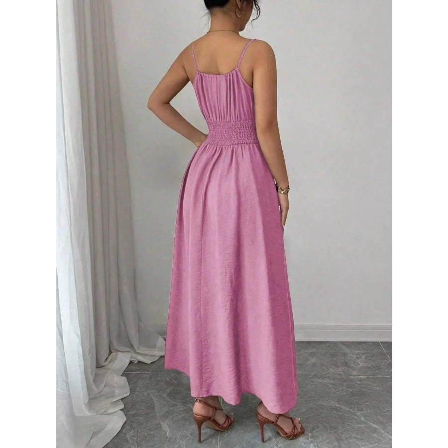 Smocked Spaghetti Strap Midi Dress Apparel and Accessories
