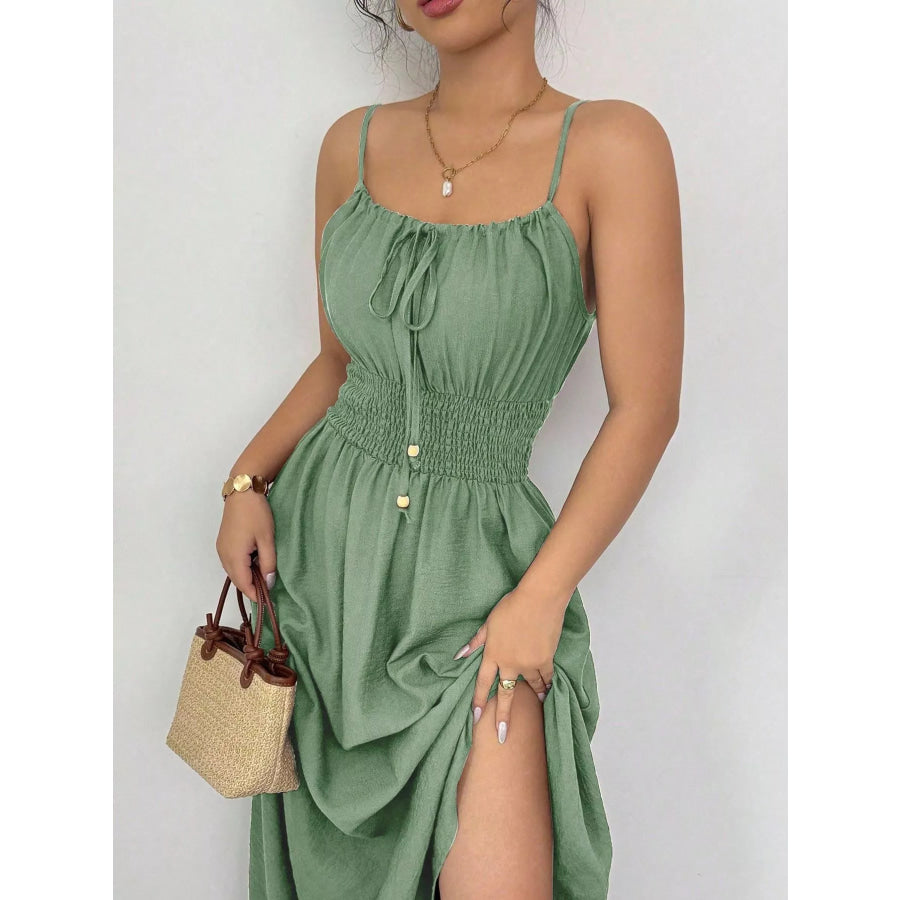 Smocked Spaghetti Strap Midi Dress Apparel and Accessories