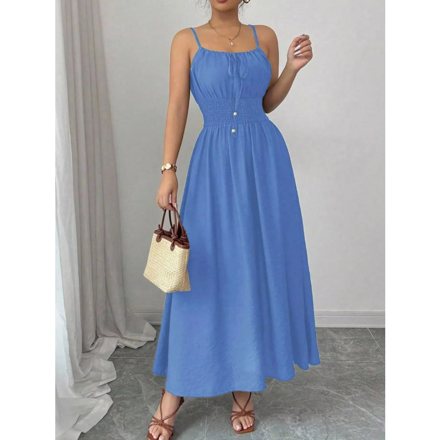 Smocked Spaghetti Strap Midi Dress Apparel and Accessories