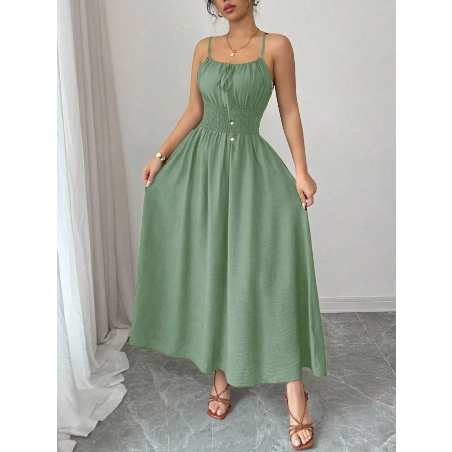Smocked Spaghetti Strap Midi Dress Apparel and Accessories
