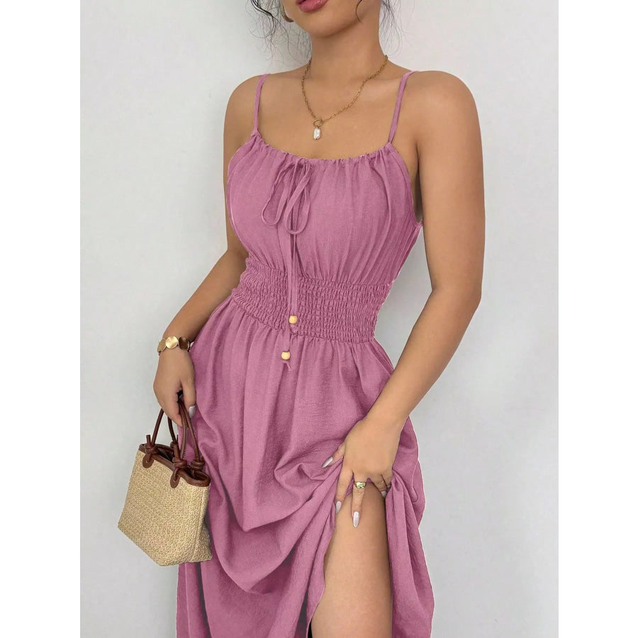 Smocked Spaghetti Strap Midi Dress Apparel and Accessories