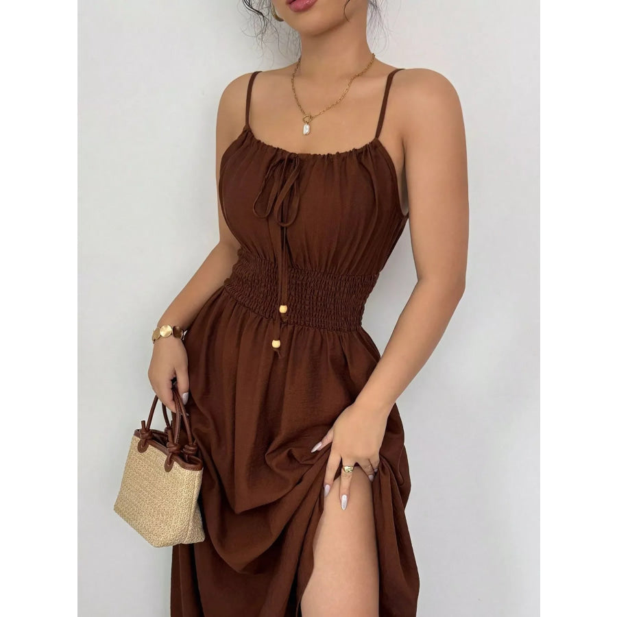 Smocked Spaghetti Strap Midi Dress Apparel and Accessories