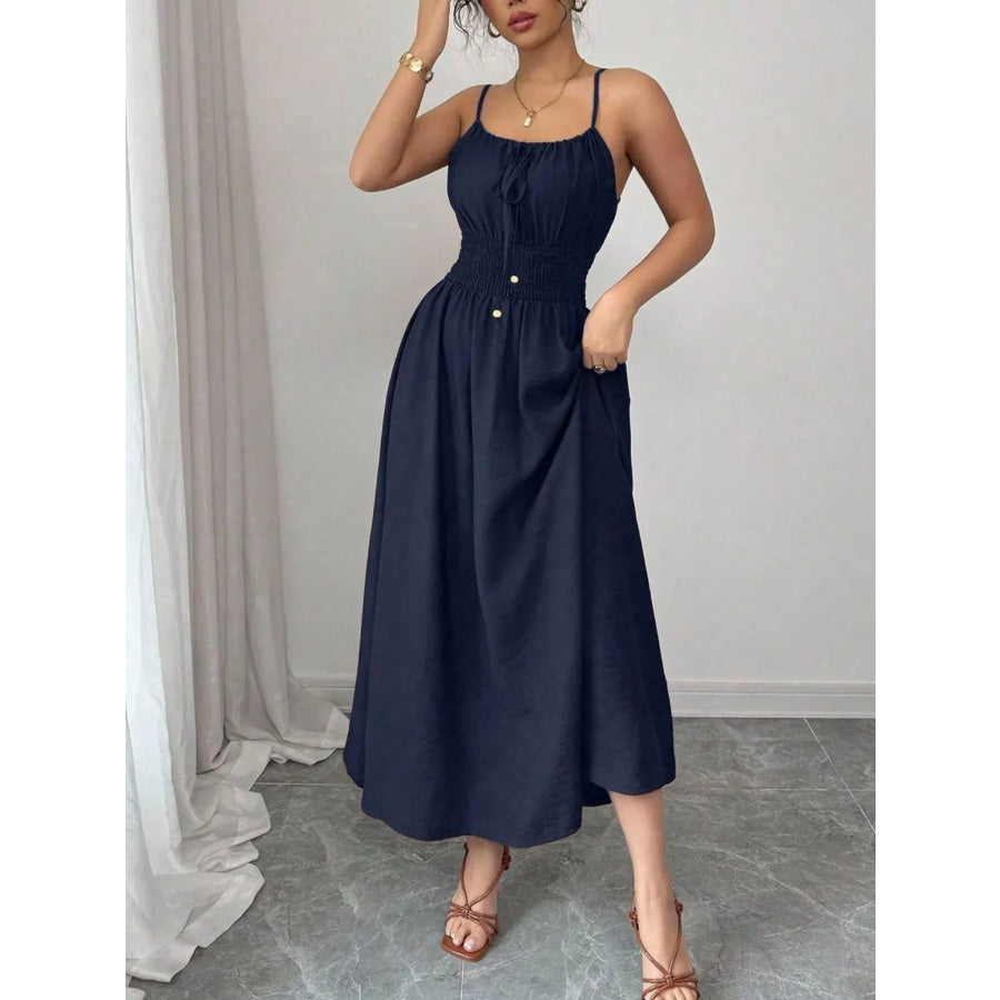 Smocked Spaghetti Strap Midi Dress Apparel and Accessories