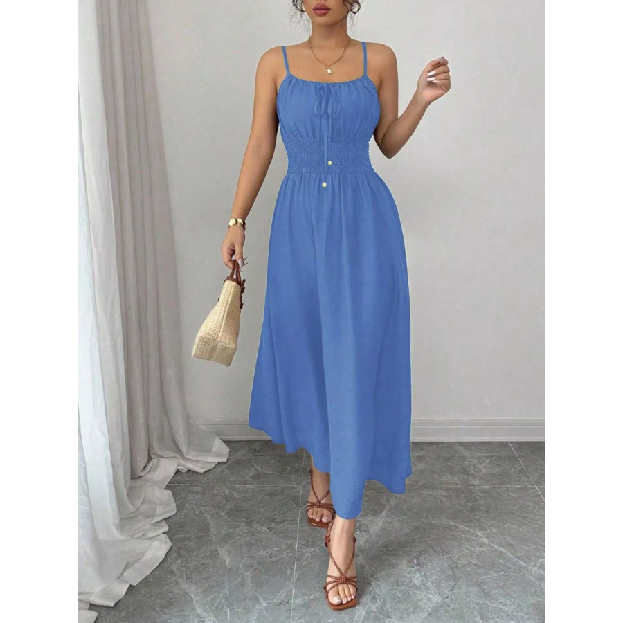 Smocked Spaghetti Strap Midi Dress Apparel and Accessories