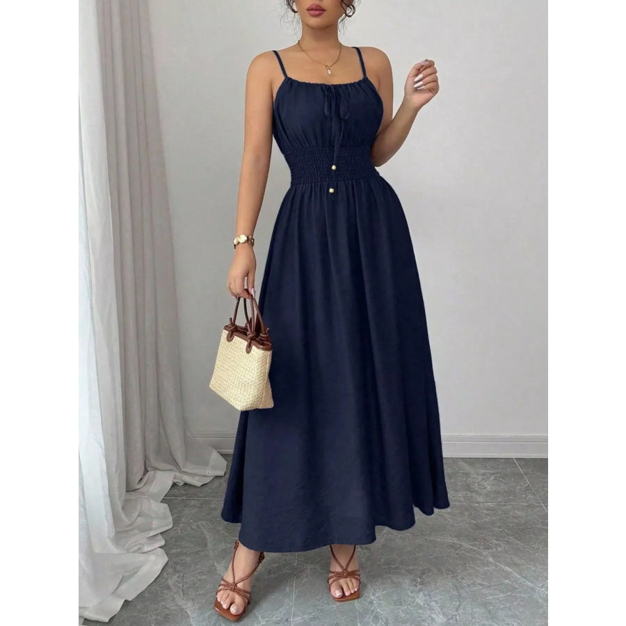 Smocked Spaghetti Strap Midi Dress Apparel and Accessories