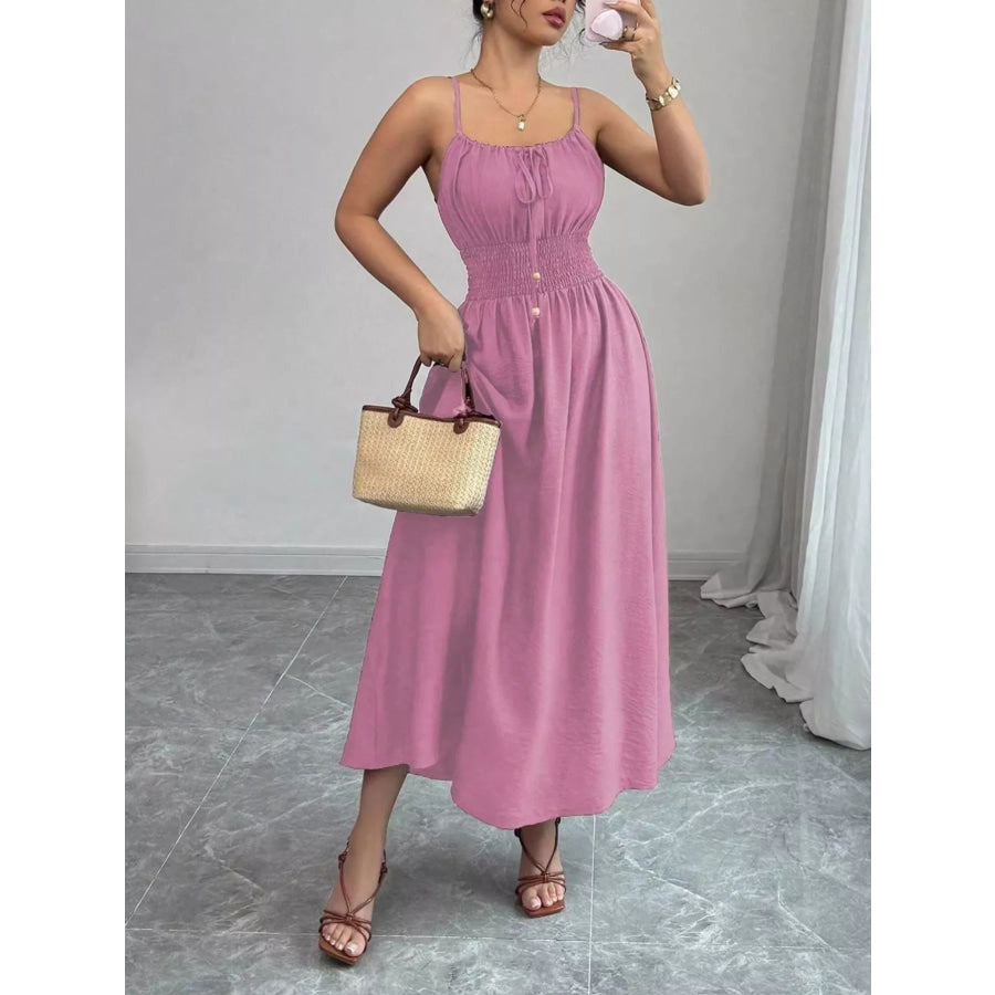 Smocked Spaghetti Strap Midi Dress Apparel and Accessories