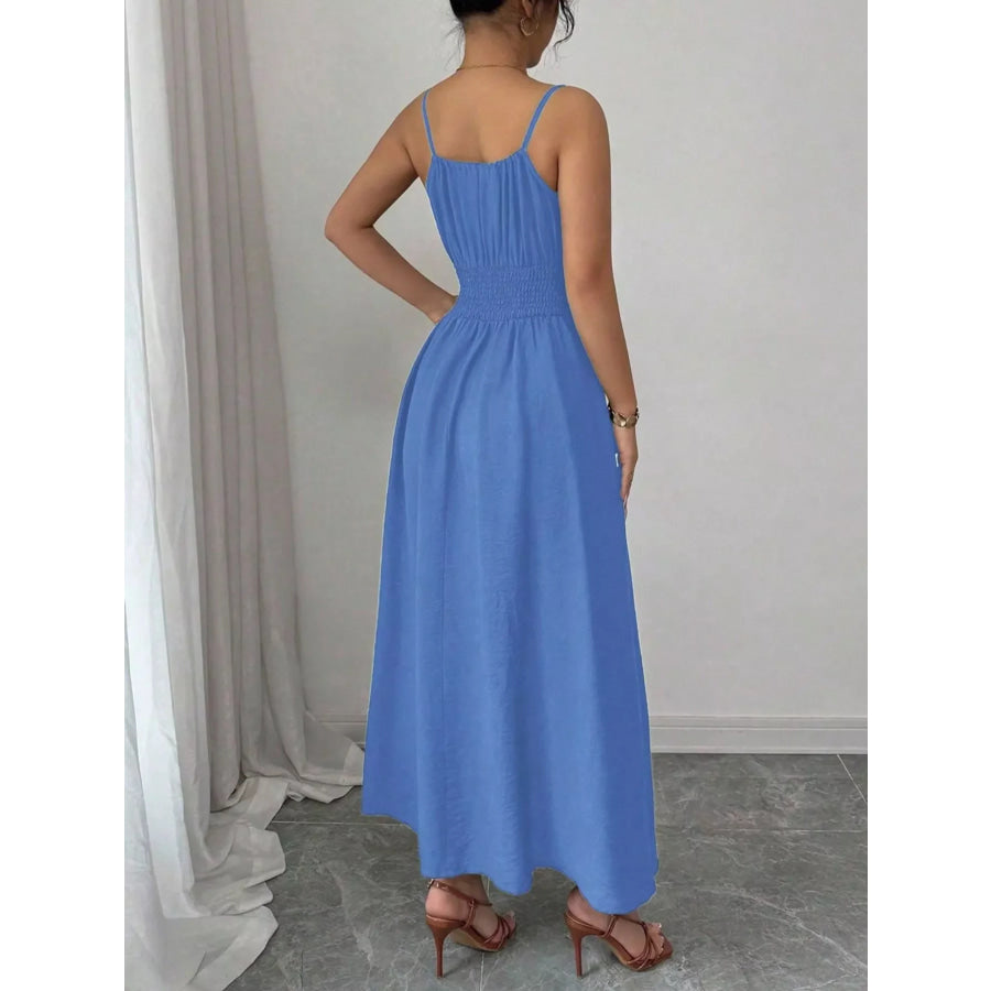 Smocked Spaghetti Strap Midi Dress Apparel and Accessories