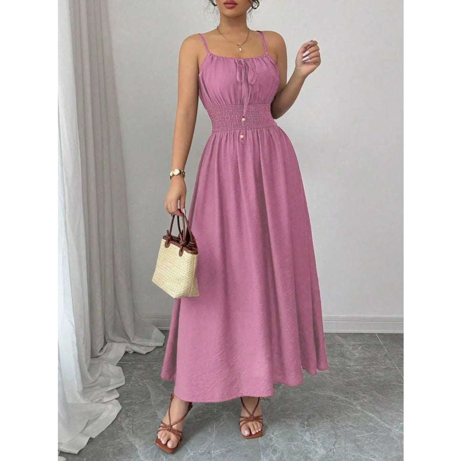 Smocked Spaghetti Strap Midi Dress Apparel and Accessories