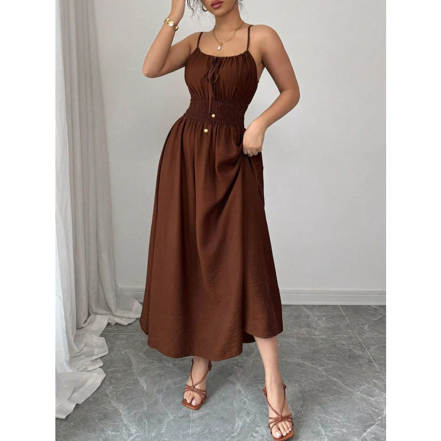 Smocked Spaghetti Strap Midi Dress Apparel and Accessories