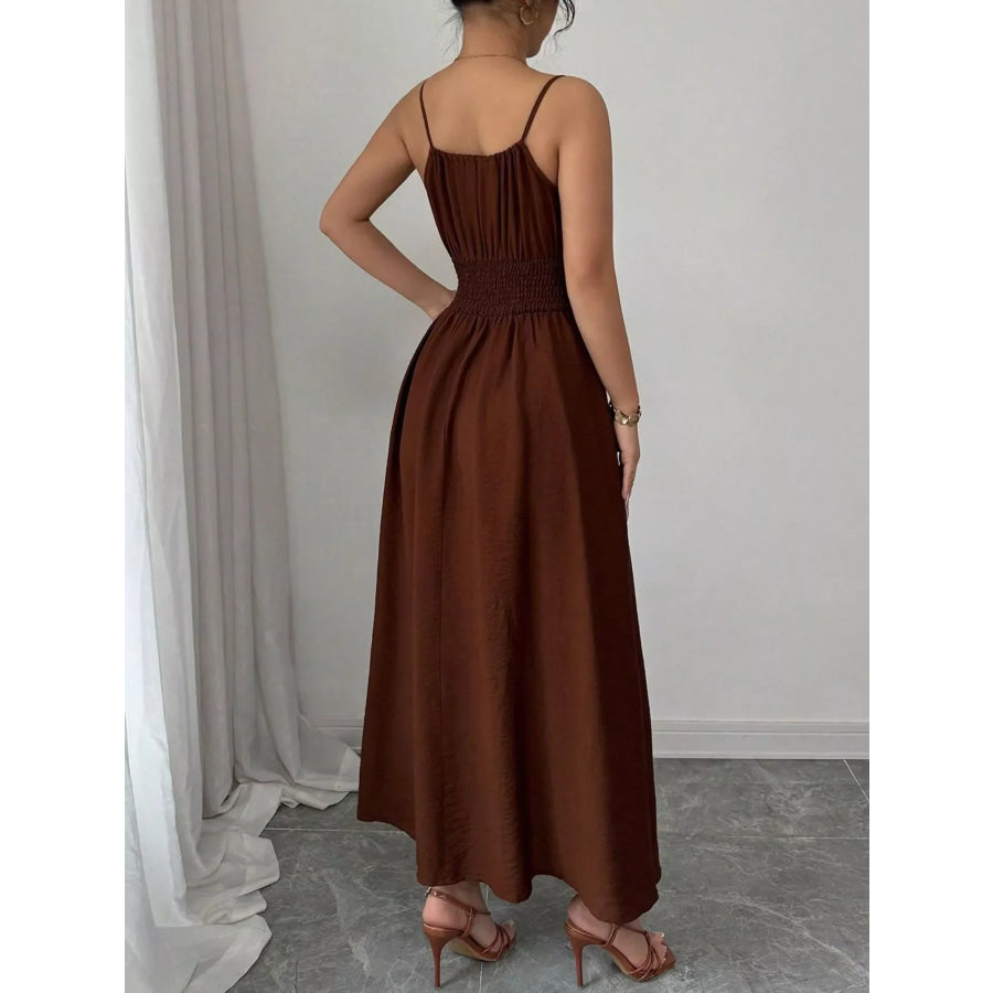 Smocked Spaghetti Strap Midi Dress Apparel and Accessories