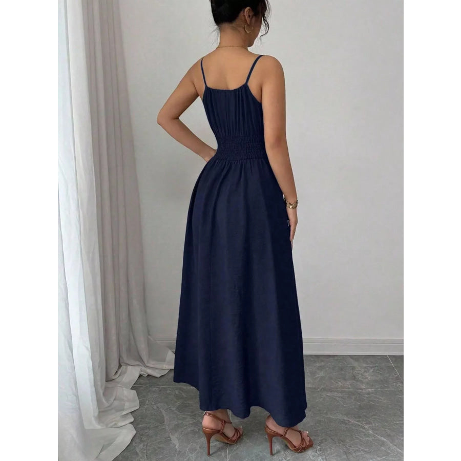 Smocked Spaghetti Strap Midi Dress Apparel and Accessories