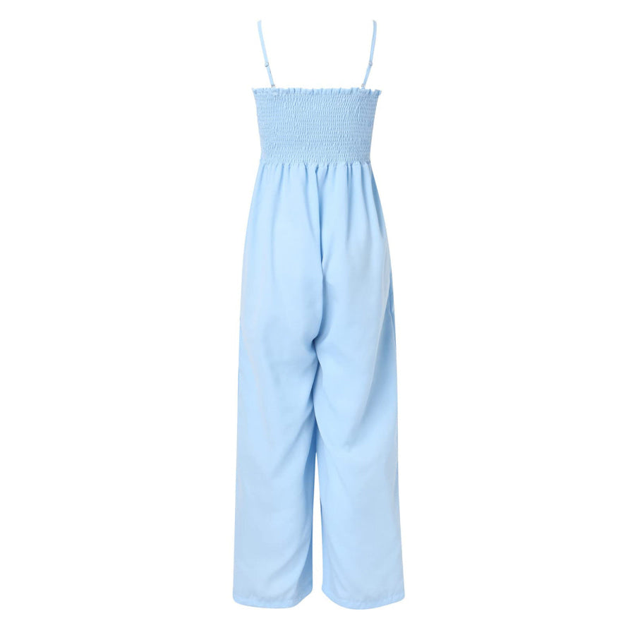 Smocked Spaghetti Strap Wide Leg Jumpsuit Apparel and Accessories