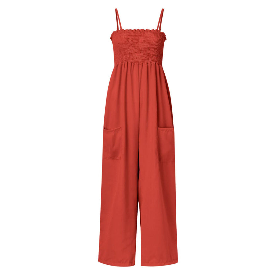 Smocked Spaghetti Strap Wide Leg Jumpsuit Apparel and Accessories