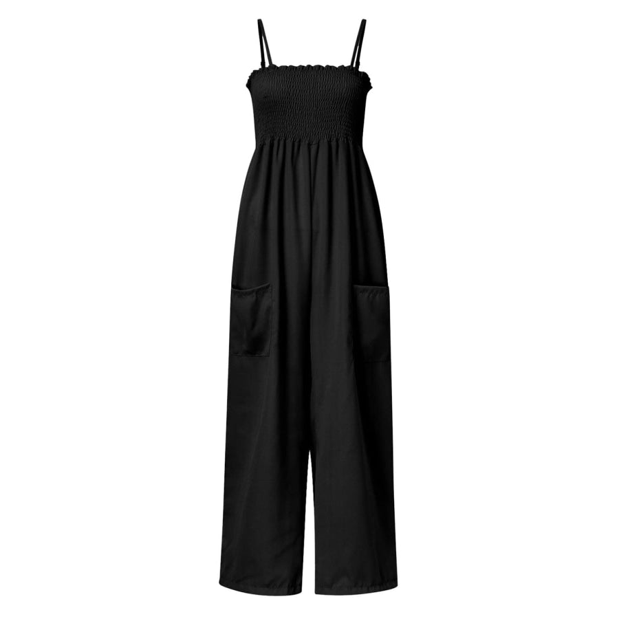 Smocked Spaghetti Strap Wide Leg Jumpsuit Apparel and Accessories