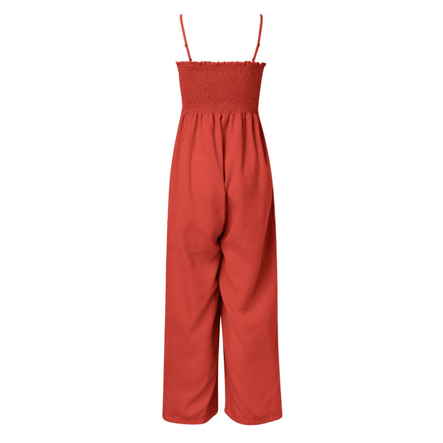 Smocked Spaghetti Strap Wide Leg Jumpsuit Apparel and Accessories