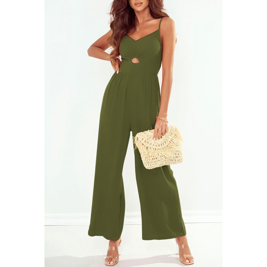 Smocked Spaghetti Strap Wide Leg Jumpsuit Moss / S