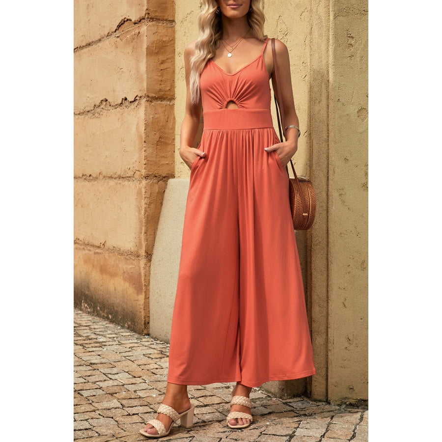 Smocked Spaghetti Strap Wide Leg Jumpsuit