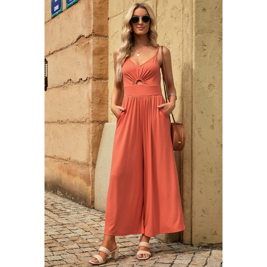 Smocked Spaghetti Strap Wide Leg Jumpsuit